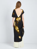Proenza Schouler Back full length image of model wearing Antonella Dress in Printed Viscose Cady in Black Multi