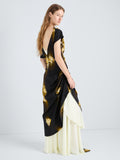 Proenza Schouler Front full length image of model wearing Antonella Dress in Printed Viscose Cady in Black Multi
