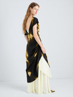 Proenza Schouler Front full length image of model wearing Antonella Dress in Printed Viscose Cady in Black Multi