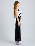 Proenza Schouler Side full length image of model wearing Sanna Dress in Matte Double Crepe in BlackIvory