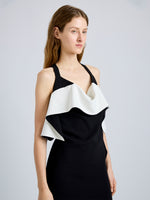 Proenza Schouler Detail image of model wearing Sanna Dress in Matte Double Crepe in BlackIvory