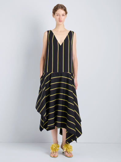 Proenza Schouler Front full length image of model wearing Beatriz Dress in Cotton Silk Shirting in Black Multi