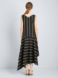 Proenza Schouler Back full length image of model wearing Beatriz Dress in Cotton Silk Shirting in Black Multi