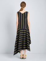 Proenza Schouler Back full length image of model wearing Beatriz Dress in Cotton Silk Shirting in Black Multi