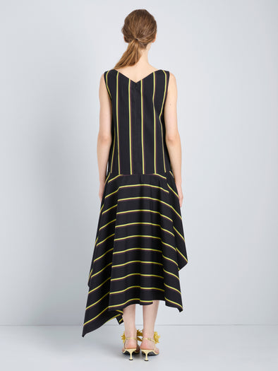 Proenza Schouler Back full length image of model wearing Beatriz Dress in Cotton Silk Shirting in Black Multi