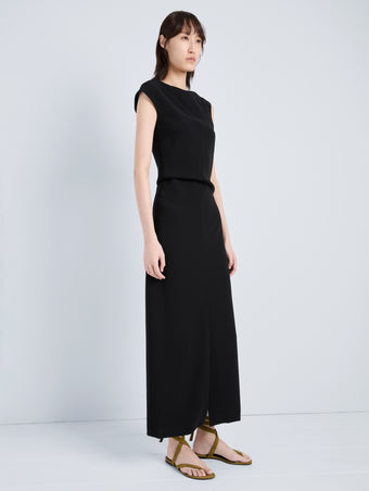 Proenza Schouler Front full length image of model wearing Damea Dress in Matte Double Crepe in Black