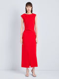 Proenza Schouler Front full length image of model wearing Damea Dress in Matte Double Crepe in Tomato