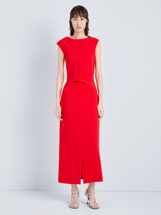Proenza Schouler Front full length image of model wearing Damea Dress in Matte Double Crepe in Tomato
