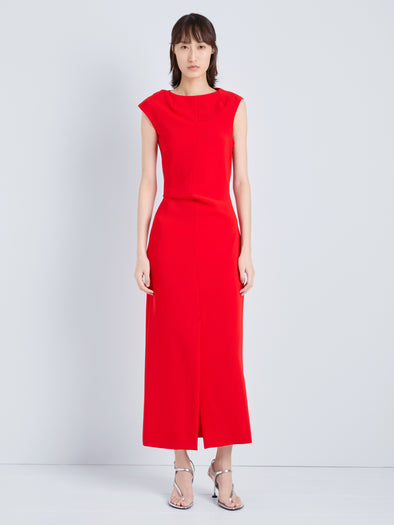 Proenza Schouler Front full length image of model wearing Damea Dress in Matte Double Crepe in Tomato