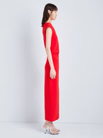 Proenza Schouler Side full length image of model wearing Damea Dress in Matte Double Crepe in Tomato