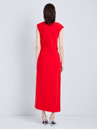 Proenza Schouler Back full length image of model wearing Damea Dress in Matte Double Crepe in Tomato