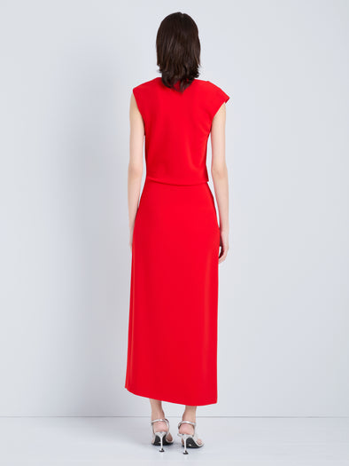 Proenza Schouler Back full length image of model wearing Damea Dress in Matte Double Crepe in Tomato