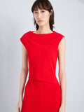 Proenza Schouler Detail image of model wearing Damea Dress in Matte Double Crepe in Tomato