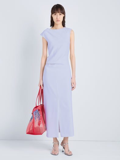Proenza Schouler Front full length image of model wearing Damea Dress in Matte Double Crepe in Wisteria