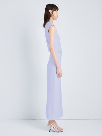 Proenza Schouler Side full length image of model wearing Damea Dress in Matte Double Crepe in Wisteria