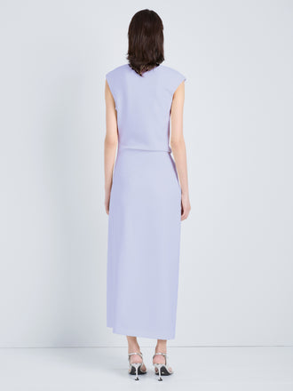 Proenza Schouler Back full length image of model wearing Damea Dress in Matte Double Crepe in Wisteria