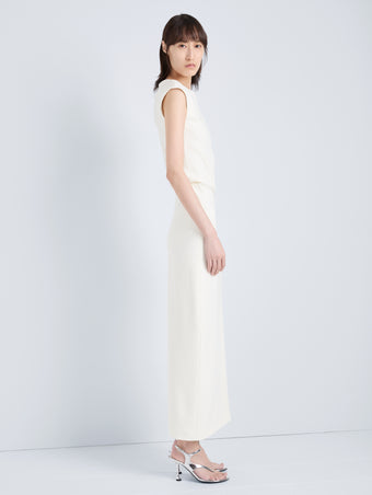 Proenza Schouler Front full length image of model wearing Damea Dress in Matte Double Crepe in Ivory