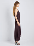 Proenza Schouler Side full length image of model wearing Gabri Dress in Gauzy Pleated Jersey in Aubergine