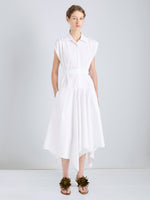 Proenza Schouler Front full length image of model wearing Adinna Dress in Classic Cotton Shirting in Optic White