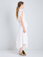 Proenza Schouler Side full length image of model wearing Adinna Dress in Classic Cotton Shirting in Optic White