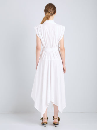 Proenza Schouler Back full length image of model wearing Adinna Dress in Classic Cotton Shirting in Optic White