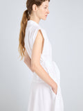 Proenza Schouler Detail image of model wearing Adinna Dress in Classic Cotton Shirting in Optic White