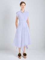 Proenza Schouler Front full length image of model wearing Adinna Dress in Classic Cotton Shirting in Wisteria