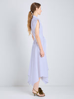 Proenza Schouler Side full length image of model wearing Adinna Dress in Classic Cotton Shirting in Wisteria