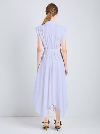 Proenza Schouler Back full length image of model wearing Adinna Dress in Classic Cotton Shirting in Wisteria