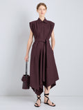 Proenza Schouler Front full length image of model wearing Adinna Dress in Classic Cotton Shirting in Aubergine