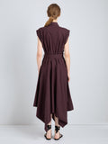 Proenza Schouler Back full length image of model wearing Adinna Dress in Classic Cotton Shirting in Aubergine