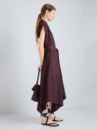 Proenza Schouler Alternate full length image of model wearing Adinna Dress in Classic Cotton Shirting in Aubergine