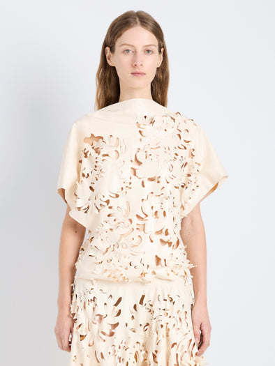 Proenza Schouler Front cropped image of model wearing Dima Top in Lacqured Cotton in Almond
