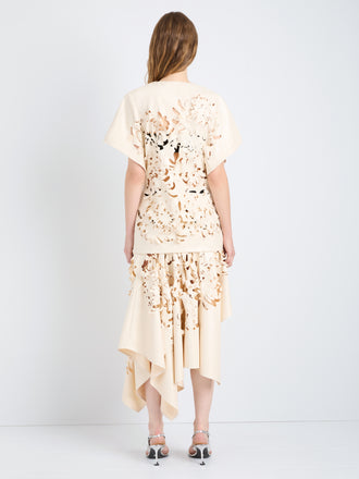 Proenza Schouler Back full length image of model wearing Dima Top in Lacqured Cotton in Almond