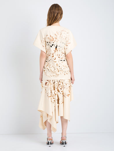 Proenza Schouler Back full length image of model wearing Dima Top in Lacqured Cotton in Almond