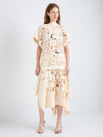 Proenza Schouler Front full length image of model wearing Dima Top in Lacqured Cotton in Almond