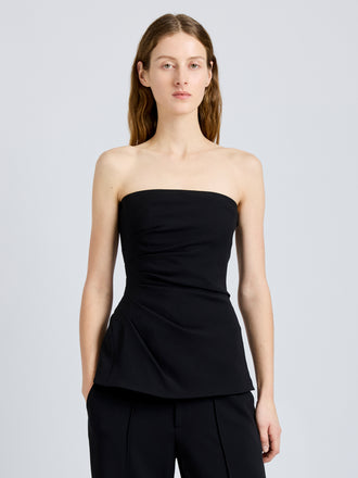 Proenza Schouler Front cropped image of model wearing Damea Top in Matte Double Crepe in Black