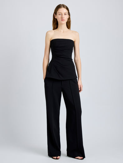 Proenza Schouler Front full length image of model wearing Damea Top in Matte Double Crepe in Black
