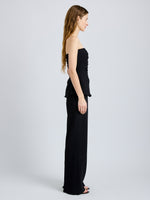 Proenza Schouler Side full length image of model wearing Damea Top in Matte Double Crepe in Black