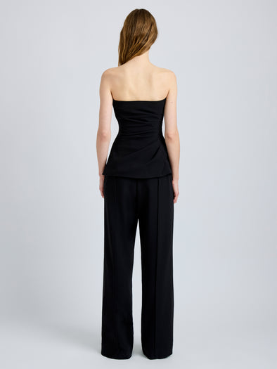 Proenza Schouler Back full length image of model wearing Damea Top in Matte Double Crepe in Black