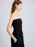 Proenza Schouler Detail image of model wearing Damea Top in Matte Double Crepe in Black