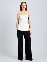 Proenza Schouler Front full length image of model wearing Damea Top in Matte Double Crepe in white