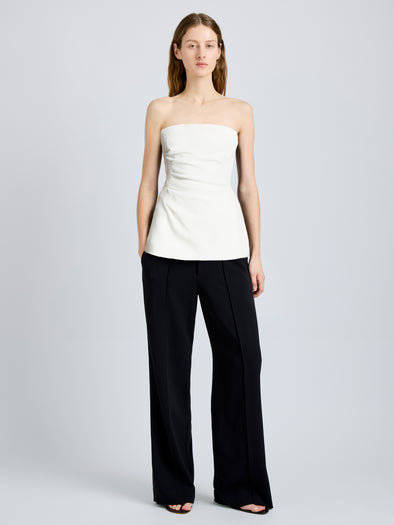 Proenza Schouler Front full length image of model wearing Damea Top in Matte Double Crepe in white
