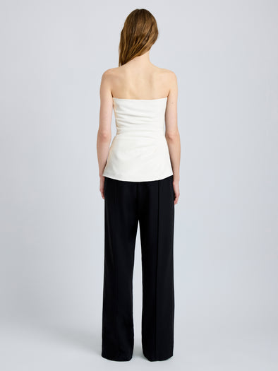 Proenza Schouler Back full length image of model wearing Damea Top in Matte Double Crepe in white