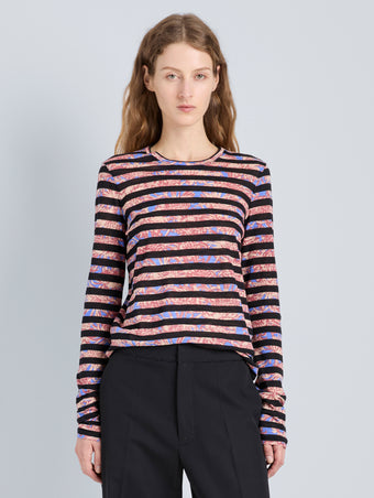 Proenza Schouler Front cropped image of model wearing Mia Top in Printed Tissue Jersey in Pink Multi