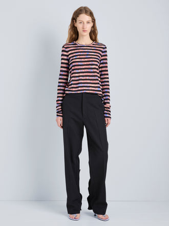 Proenza Schouler Front full length image of model wearing Mia Top in Printed Tissue Jersey in Pink Multi