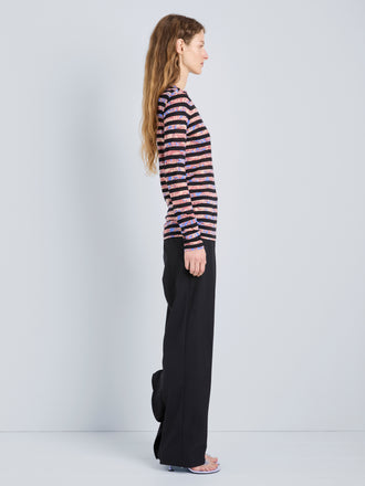 Proenza Schouler Side full length image of model wearing Mia Top in Printed Tissue Jersey in Pink Multi