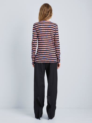 Proenza Schouler Back full length image of model wearing Mia Top in Printed Tissue Jersey in Pink Multi