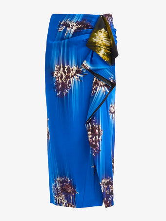 Proenza Schouler Still life image of the Cella Skirt in Double printed Viscose Cady in Cerulean