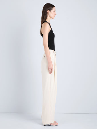 Proenza Schouler Side full length image of model wearing Roberts Tank in Matte Viscose Rib in Black